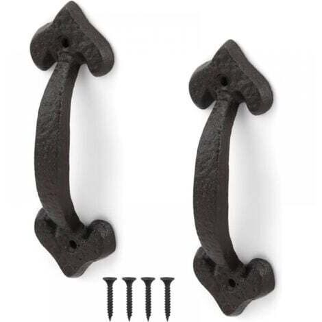 Poignée de Porte en Fonte Ancienne, 2 Pièces Poignée Porte Coulissante, Poignée de Porte Rétro, Gamme Complète d'Accessoires, pour Portes de Hangar, Garages, Placards (1/5)