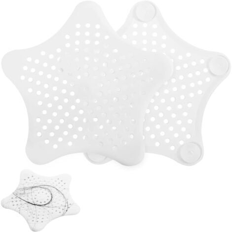 2 Pcs Filtre Evier Cuisine Silicone, Protection de Drain Evier avec Ventouse Attrape Cheveux Douche, Anti Bouche Filtre a Cheveux de Baignoire pour Salle de Bain Douche(Blanc) (1/5)