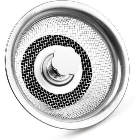 1 Piece Stainless Steel Strainer Basket Stainless Steel Sink Strainer Kitchen Sewer Shower Height Adjustable Rubber Stopper, Silver (1/4)