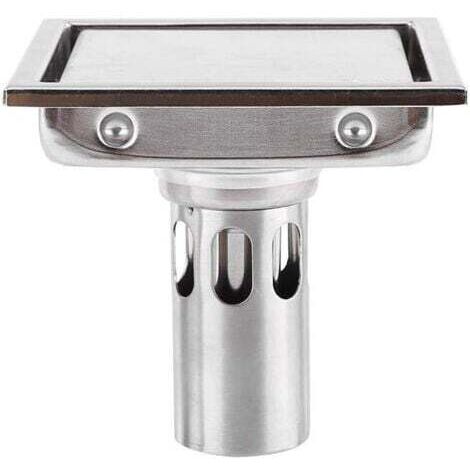 Siphon de sol carré 110 mm en acier inoxydable 304 avec filtre à cheveux pour carrelage, anti-obstruction, anti-odeur, cuisine, salle de bain, grand diamètre, toilettes, balcon (1/4)