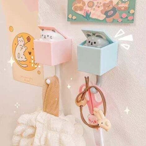 Crochet Mural Chat 2 Pièces - Porte-Clés Adhésif Sans Percage Mignon Pour Manteau Et Sac