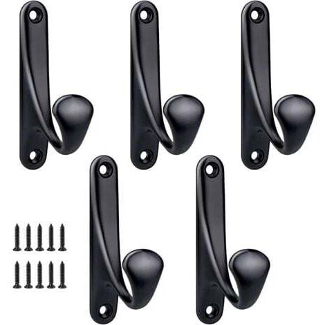 Noir - 5 Pcs 86x47mm,Crochet Manteau Mural a Visser, Minimaliste Patère Murale Robuste en Alliage de Zinc Crochet Porte Manteau Pour porte Entrée Chambre Salle de Bain Multi-Usages Patères Vis Inclus