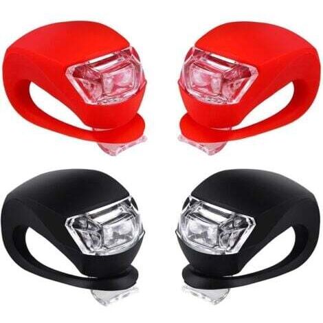 Ensemble d'éclairage de vélo LED en silicone avant et arrière - Phare et feu arrière de vélo, route étanche et de sécurité, éclairage de vélo de montagne, piles incluses, paquet de 4 (2 pièces blanche (1/5)