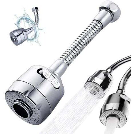 Embout de robinet, rallonge de robinet de cuisine, ventilateur de robinet, 17 cm, rallonge de robinet de pulvérisation, rallonge de robinet rotatif à 360 °, mode mousse et pluie (1/5)