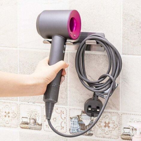 Support de Sèche-Cheveux(Argent),Support Mural Compatible avec Tous Les Sèche-Cheveux,Organisateur D'espace pour Salle de Bains/Chambre à Coucher/ Salle de Bains/Salon de Coiffure, Acier Inoxydable