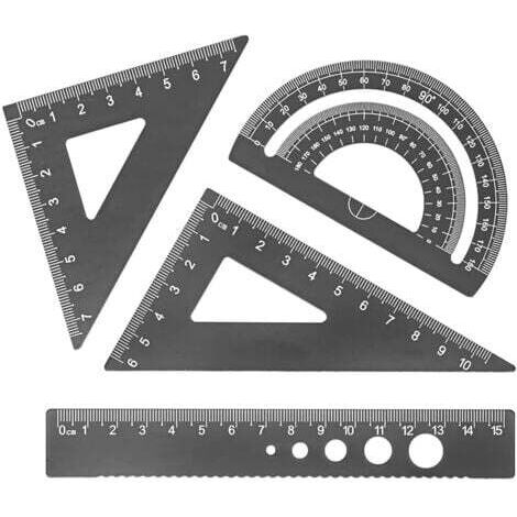 (Noir) Règle carrée d'école de rapporteur carré avec boîte de rangement Règles de géométrie mathématique en alliage d'aluminium réglées Papeterie mathématique (1/5)