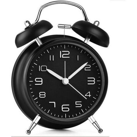 Réveil à double cloche avec rétroéclairage, cadran stéréoscopique de 4", réveil puissant à piles, sans tic-tac, silencieux, réveil à cloche rétro, entraînement à quartz (1/5)