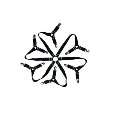 Tendeur Drap Housse Drap Attaches Réglable 6 Côtés, Feuilles de Literie Bretelles, Convient pour Tous Les Matelas Ronds et Carrés (3 Voies Noir)，