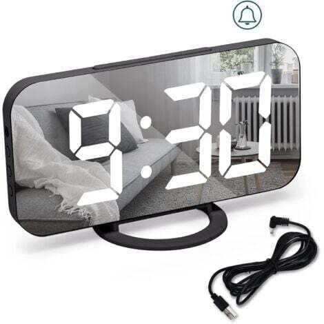 Grande horloge numérique - noire, réveil électrique LED, réveil, snooze, 3 modes de gradation, réveil de chevet alimenté par secteur, horloge de chevet décorative pour la chambre à coucher, le bureau (1/5)