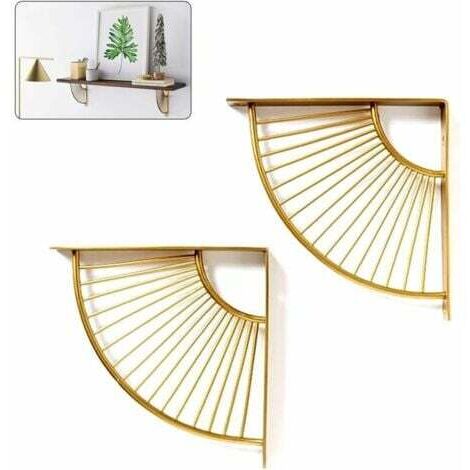 Supports de trépied festonnés flottants en métal doré, ensemble de 2 supports d'angle pour étagères suspendues pour salle à manger/bureau/décoration de la maison (15 cm) (1/5)