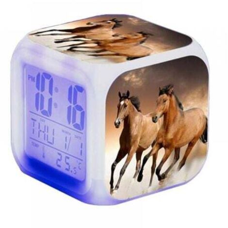 Réveil cheval - Alarme animale - LED - Avec lumière - Brillant dans la nuit - Pour enfants et adultes - Cadeaux D'anniversaire pour Adultes