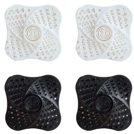 Lot de 4 bouchons de siphon de sol anti-odeurs en silicone blanc et noir, filtres à cheveux pour douche, bouchons de siphon et d'évier (1/5)