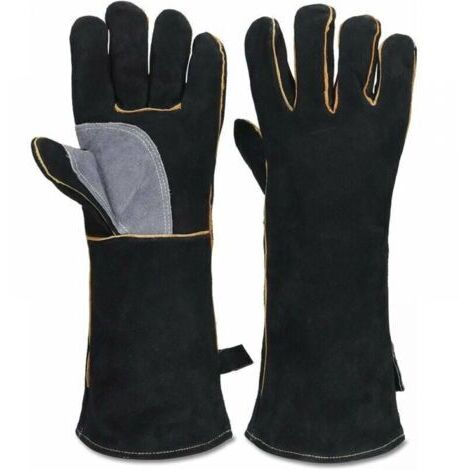 35cm Gants résistants au feu et à la chaleur extrêmes, cuir avec coutures en kevlar, parfaits pour cheminée, poêle, four, grill, soudage, barbecue, mig, support à marmite, traitement des animaux (1/5)