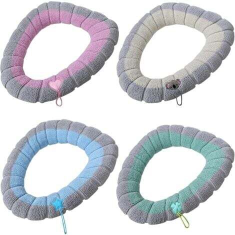 Lot de 4 housses siège toilette avec poignée- Coussin épais pour salle bain - Douces, épaisses, extensibles, lavables, compatibles tous les sièges ovales (1/5)