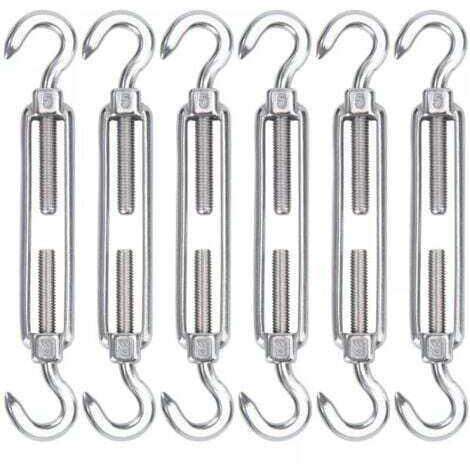 Tendeur de câble en acier inoxydable M8, lot de 6 crochets de tendeur de fil et crochets de tension robustes réglables pour montage de corde, câble, corde à linge, clôture d'ombrage (1/4)