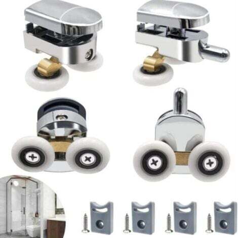 Rouleau de porte de douche, 4 roulettes doubles pour porte de douche Roulettes Coulissantes Porte Roue de Remplacement pour Cabine de Douche (1/5)