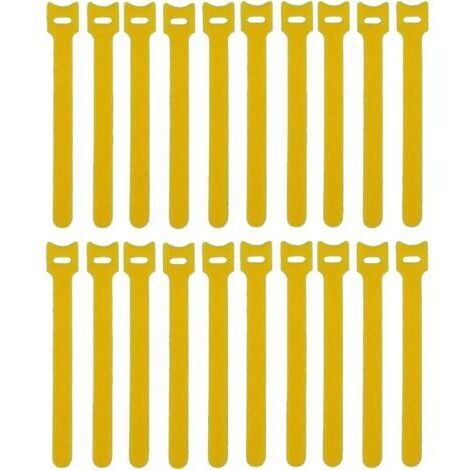 Lot de 100 serre-câbles jaunes réutilisables avec crochet et boucle pour la gestion et l'organisation des câbles (1/5)