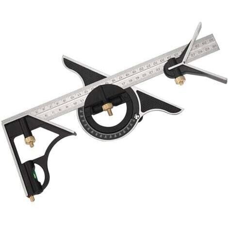 Équerre Combinée en Métal Règle de Menuiserie Multifonction Règle d'angle de Combinaison avec Rapporteur d'Angle à Niveau à Nulle Tête Droite 300 mm (1/5)