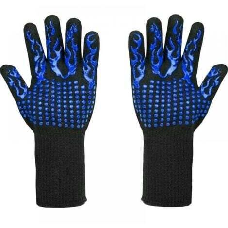 Gants de barbecue résistants à la chaleur jusqu'à 800 °C - Gants résistants aux coupures L5 - Gants de cuisine haut de gamme pour griller, cuisiner, pâtisserie et souder (1 paire), bleu