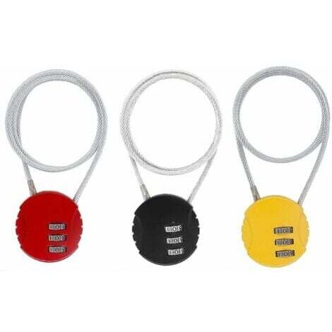 Cadenas à code à 3 chiffres, 3 pièces antivol pour casque, cadenas à bagages, cadenas à code pour tous les bagages de vélos (noir, rouge, jaune) (1/4)