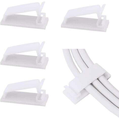 Lot de 50 clips de gestion de câbles auto-adhésifs (blancs), organisateurs de câbles, clips de fil, support de cordon pour TV, PC, câble Ethernet sous le bureau, la maison et le bureau. (1/5)
