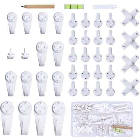 43pcs Accroche Tableau Sans Percer Blanc Fixation Murale Sans Percer Crochet en Plastique pour Accroche Cadre Crochet Tableau Cadre Photo Chapeau (1/4)
