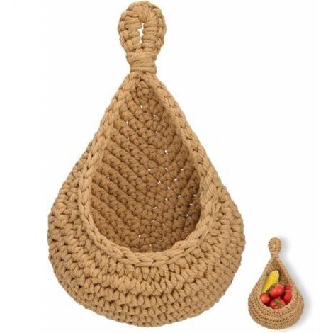 Panier suspendu en jute, panier de rangement bohème, paniers de fruits et légumes, panier décoratif suspendu pour salon, salle de bain, cuisine et chambre (S)