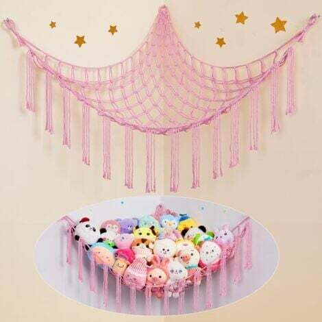 1 hamac de rangement pour jouets, hamac bohème pour jouets en peluche, support de rangement suspendu pour chambre d'enfant, rose