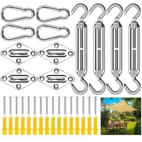 Kit Fixation Voile D'ombrage, Kit de Fixation pour Voile D'ombrage, Voile D'ombrage Fixations, Kit D'installation de Pare-Soleil en Acier Inoxydable pour Fixation Voile D'ombrage (1/5)
