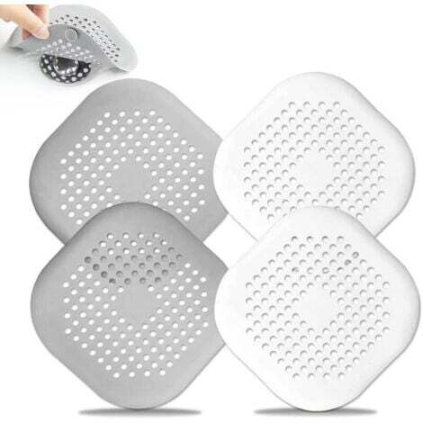 Lot de 4 Protections de Drainage en Silicone avec Ventouse Filtre Evier de Cuisine Bouchon pour Baignoire Salle de Bain 2 Gris+2 Blanc
