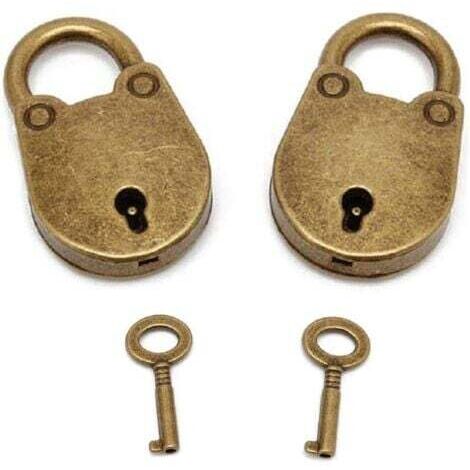 Lot de 2 mini cadenas en forme d'archaize de style ancien avec clé, mini cadenas bronze antique