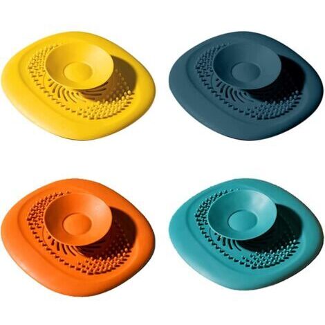 4 Bouchons de Vidange en Silicone, Bouchon Baignoire Universel pour Baignoire, Filtre de Protection pour Sol, Buanderie, Cuisine et Salle de Bain