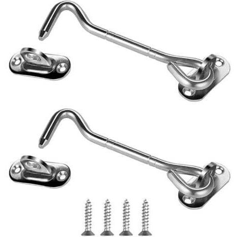 2 pcs  Acier INOX Argent ,Crochet Cabine Crochet Fermeture Porte Verrous et Boulons pour Serrures Porte Loquet Portail Support Fenêtre pour Entretoise Silencieux- 101mm (1/5)