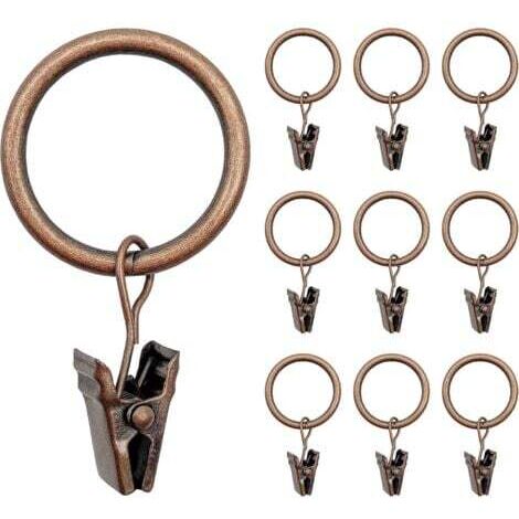 40 pcs Anneaux Rideaux, , Bronze Métal Rideau Crochets avec Pince Style Rétro, Robuste Accroche Rideau Anneaux à Pince pour Rideaux de Fenêtre et de Douche, Diamètre Intérieur de 25 mm, Antirouille