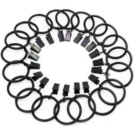 (Noir, diamètre intérieur 38 mm) 20 anneaux de rideau à clips, anneaux de suspension de rideau en acier inoxydable avec clips pour la décoration d'image de rideau