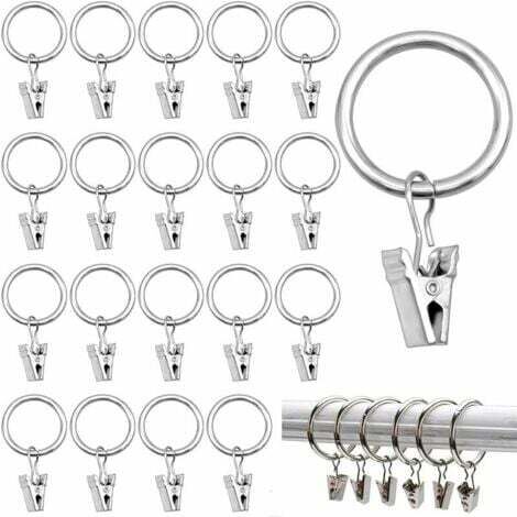 40 Pièces Anneaux de Rideau avec Clips(Argent)25MM, Anneaux de Clip Stores, Anneaux de Rideaux Antirouille en Métal avec Clips (1/5)