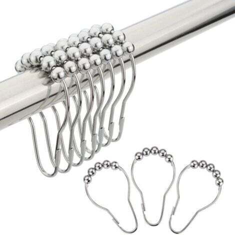 12pcs Patère de salle de bain Anneaux de crochets de rideau de douche, anneaux de crochets de rideau de douche en métal résistant à la rouille pour salle de bain
