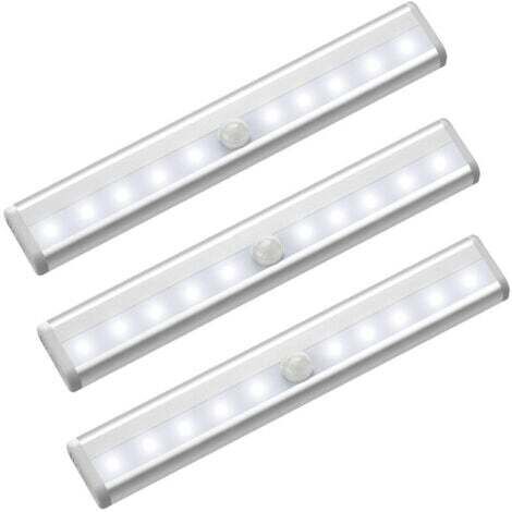 Lot de 3 lumières LED avec détecteur de mouvement pour armoire, 10 spots LED sans fil, lumières LED pour armoire, éclairage LED alimenté par batterie avec bandes magnétiques, veilleuse pour enfants, e (1/3)