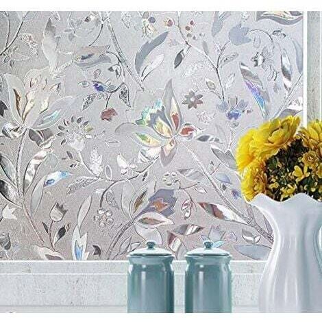 45x200cm,3D Film pour Fenêtre Film Electrostatique Protége Intimité Anti-UV Décoratif Film Vitre Anti Regard Motif Tulipes Fleurs Vitre Film Opaque (1/4)