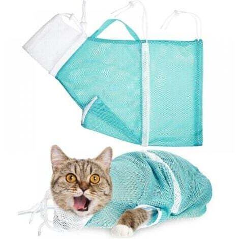 Filet de bain pour chat, 1 paquet, souple et réglable, pour le bain et la coupe des griffes, vert et blanc