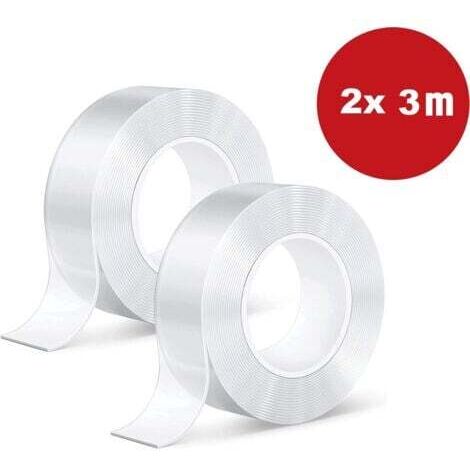 Nano Tape - Work - 2 x 3 mètres de long - 3 cm de large - Ruban double face extra fort - Étanche - Réutilisable