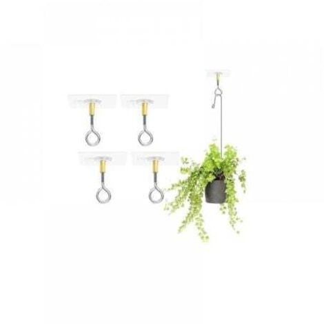 Lot de 4 crochets de plafond autocollants, sans perçage, pour suspendre des plantes, avec crochets de plafond en acier inoxydable, crochets de plafond autocollants, peut supporter 5 kg (1/4)