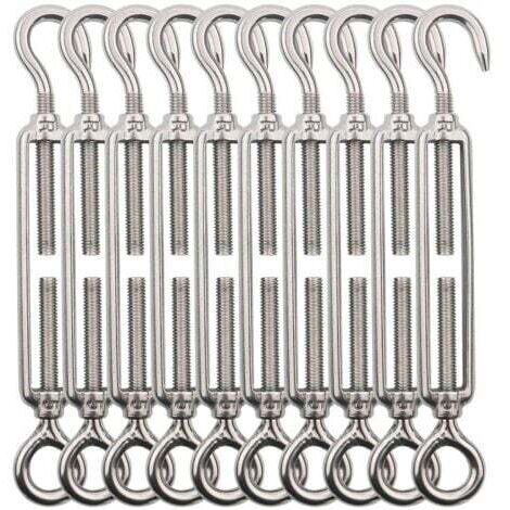 10pc Tendeur de câble à crochet M5 (oeil de crochet), tendeur de fil en acier inoxydable/tendeur de câble INOX pour cordes à linge, câbles en acier, cordes en acier (1/5)
