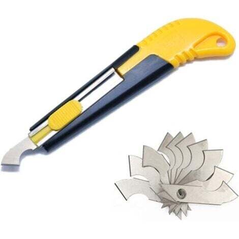 Un couteau coupe-verre tout usage, jaune et noir, comprenant 10 lames de rechange (1/5)