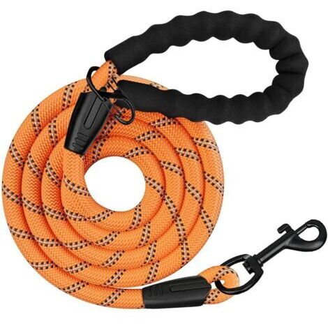 Laisse pour chien, poignée rembourrée, laisse de sécurité, avec fil réfléchissant en nylon résistant, orange, longueur 2 m - largeur 1,2 cm, convient à toutes les tailles (1/5)