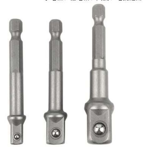 Adaptateur 6 pans vers 1/4, 1/2, 3/8 carré - 3 pièces adaptateur douille hexagonale adaptateur douille clé à douille jeu d'écrous rallonge de connexion pour tournevis sans fil (1/5)
