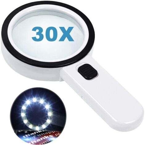 Loupe de Lecture avec 12 lumières LED, Double lentille en Verre avec grossissement 30 x. pour Lire aisément Les pièces de Monnaie, Les Timbres, Les Cartes. Idéale en Cas de dégénérescence maculaire (1/5)