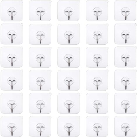 50 pièces crochets adhésifs sans perçage Crochet sans perçage auto-adhésif, crochet mural transparent, crochet adhésif transparent crochet de porte patère étanche idéal pour cuisine salle de bain mur