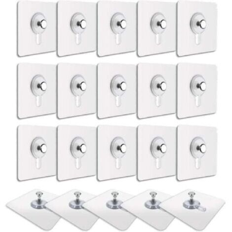 20 Pcs Accroches Tableau sans Percer, Fixation Cadre sans Percer, Accroche Cadre sans Percer Adhesif Imperméable Amovible Autocollant Anti-trace, Crochet Tableau Adhésif Transparent (1/5)