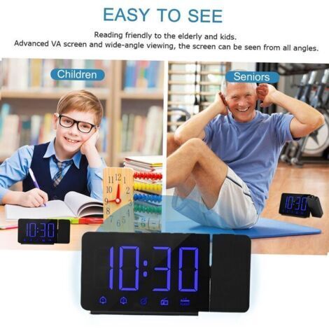Réveil Numérique à Projection Plafond | Affichage Température Humidité Écran LED 8 Pouces | Alarme Double Snooze Fonction Miroir